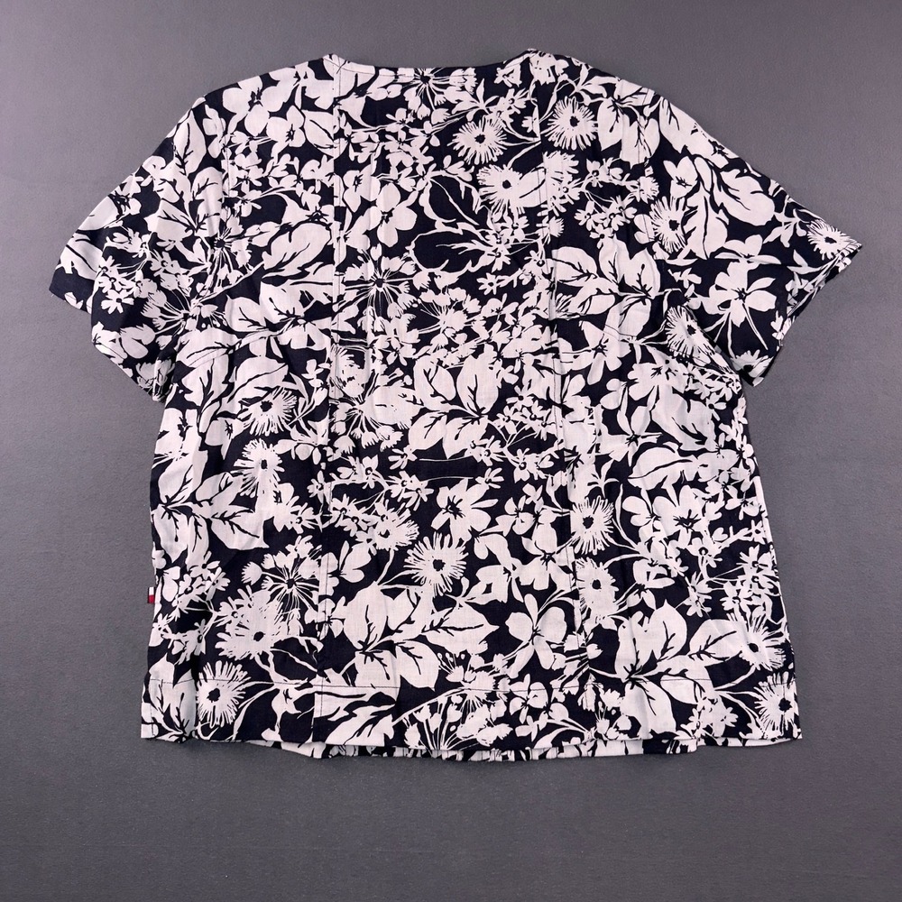 Tommy Hilfiger Santorini Navy White Floral Linen Blend Pintuck Blouse J5CMH045 L - Picture 5 of 8